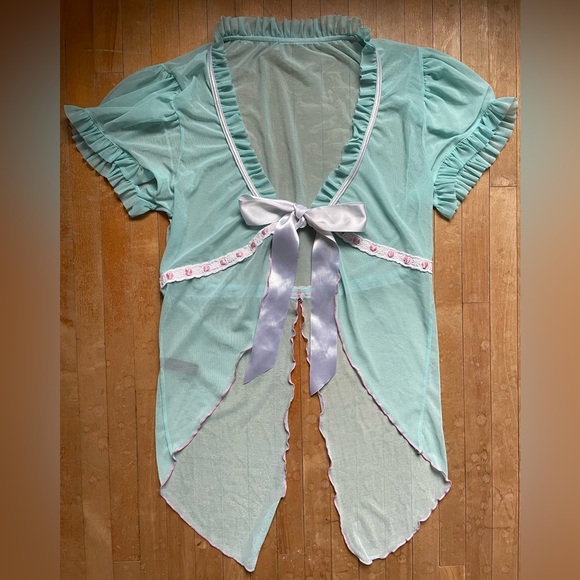 Ruffle coquette chemise sheer mesh top - Picture 2 of 8